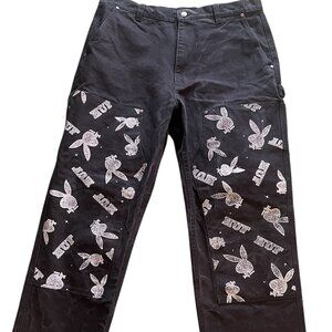Playboy By HUF Double Knee Pants Men's Size 32 Black Cotton 2021 Playboy Bunny